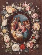 The nativity encircled by a garland of flowers